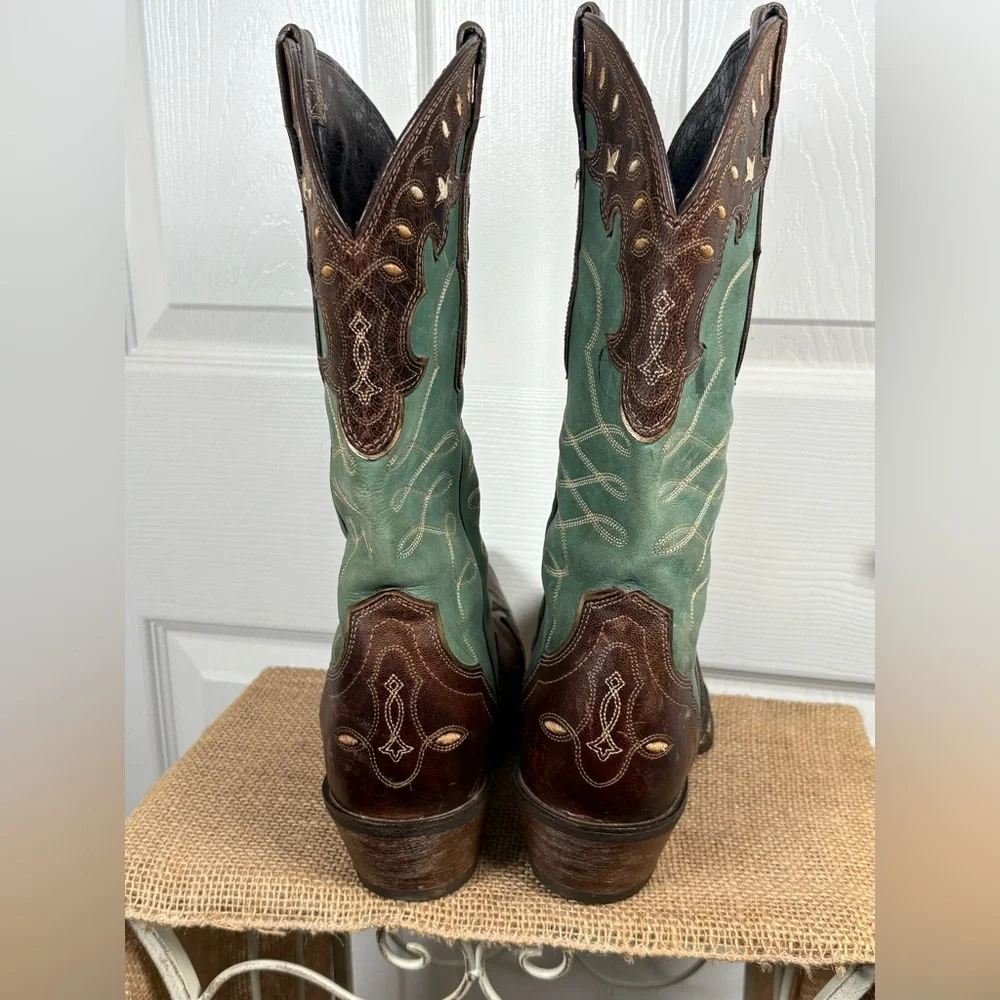 Ariat Brown and Teal Western Heeled Cowboy Boots - Picture 10 of 13